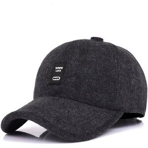 🆕 Men Black Baseball Cap Winter Warm Wool Tweed Peaked Fold Earmuff Jacket Hat